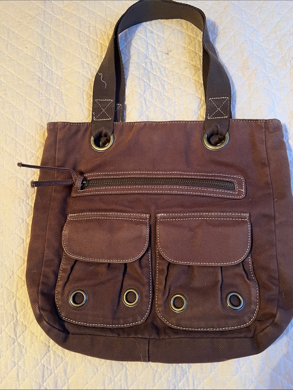 Aeropostale Chocolate Brown Canvas Messenger Tote with Front Pockets